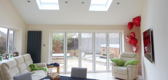 extension with bi-fold doors and vaulted ceiling